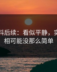 吃瓜爆料后续：看似平静，实际上真相可能没那么简单