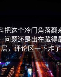 吃瓜爆料把这个冷门角落翻来覆去看了几遍，问题还是出在藏得最深的一层，评论区一下炸了