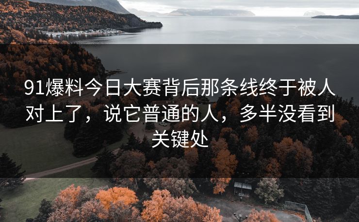 91爆料今日大赛背后那条线终于被人对上了，说它普通的人，多半没看到关键处