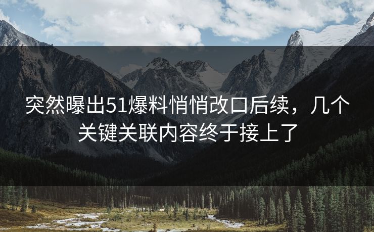 突然曝出51爆料悄悄改口后续，几个关键关联内容终于接上了