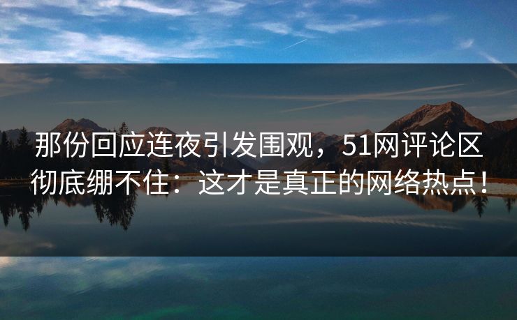 那份回应连夜引发围观，51网评论区彻底绷不住：这才是真正的网络热点！